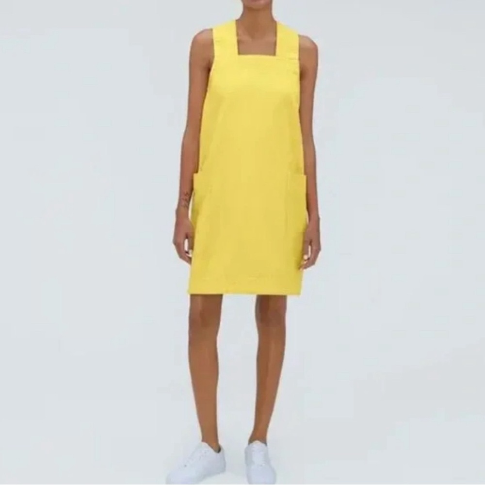 Everlane the cross-back apron mini denim dress organic cotton in lemon yellow